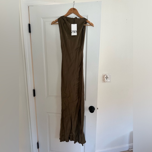 Brand New with Tags - Satin, Green Zara Dress - Picture 1 of 3